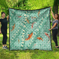 Green Palaka Hawaiian And Japanese Quilt Sakura Lei With Koi Fish - Polynesian Pride