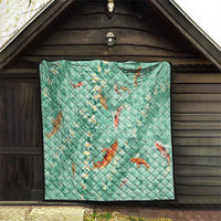 Green Palaka Hawaiian And Japanese Quilt Sakura Lei With Koi Fish - Polynesian Pride