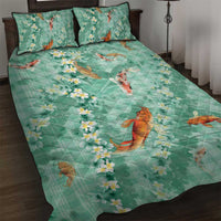 Green Palaka Hawaiian And Japanese Quilt Bed Set Sakura Lei With Koi Fish - Polynesian Pride