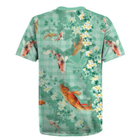 Green Palaka Hawaiian And Japanese Rugby Jersey Sakura Lei With Koi Fish DT05 - Polynesian Pride