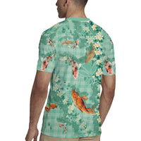 Green Palaka Hawaiian And Japanese Rugby Jersey Sakura Lei With Koi Fish DT05 - Polynesian Pride