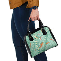 Green Palaka Hawaiian And Japanese Shoulder Handbag Sakura Lei With Koi Fish DT05 - Polynesian Pride