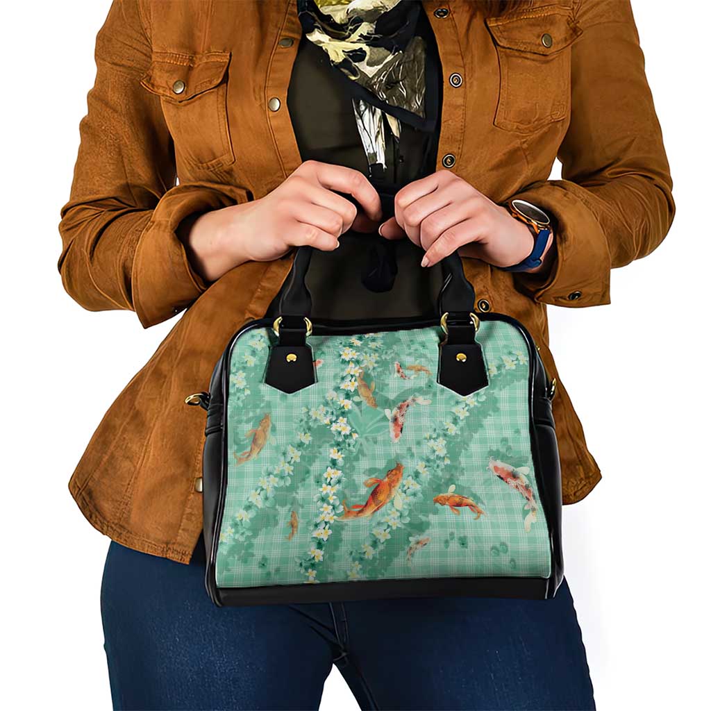 Green Palaka Hawaiian And Japanese Shoulder Handbag Sakura Lei With Koi Fish DT05 - Polynesian Pride