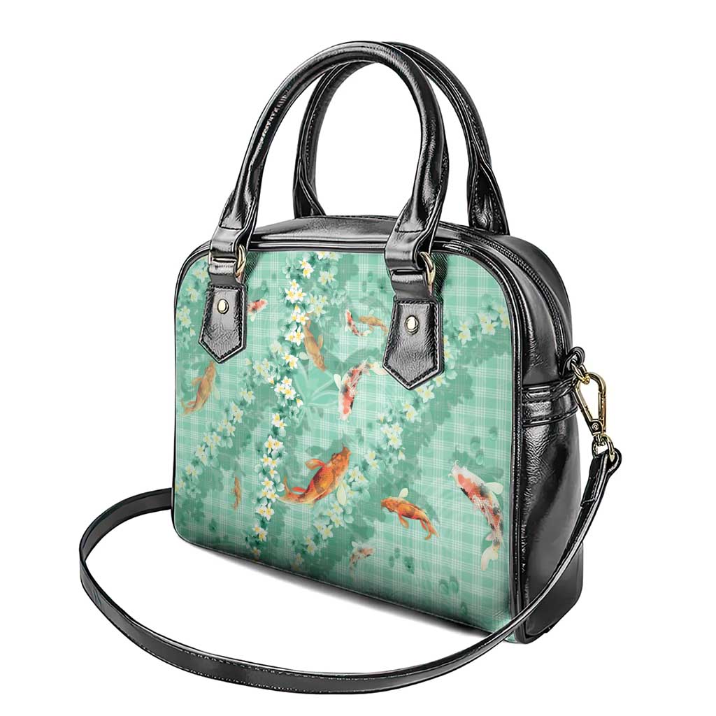 Green Palaka Hawaiian And Japanese Shoulder Handbag Sakura Lei With Koi Fish DT05 - Polynesian Pride
