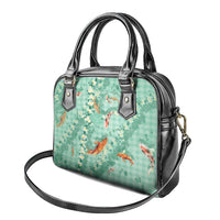 Green Palaka Hawaiian And Japanese Shoulder Handbag Sakura Lei With Koi Fish DT05 - Polynesian Pride