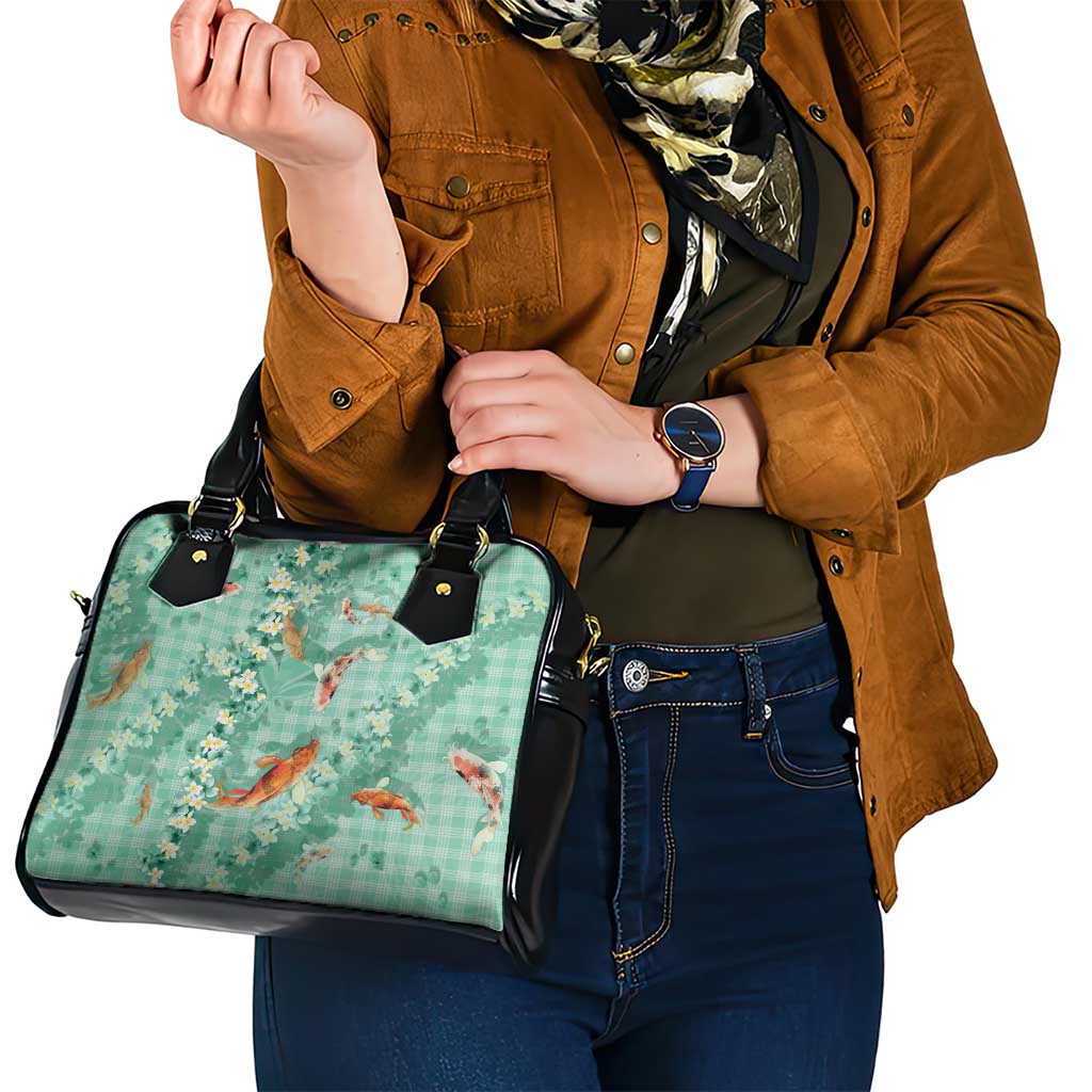 Green Palaka Hawaiian And Japanese Shoulder Handbag Sakura Lei With Koi Fish DT05 - Polynesian Pride