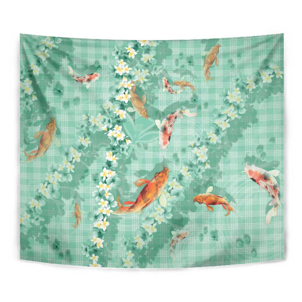 Green Palaka Hawaiian And Japanese Tapestry Sakura Lei With Koi Fish - Polynesian Pride
