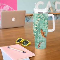 Green Palaka Hawaiian And Japanese Tumbler With Handle Sakura Lei With Koi Fish - Polynesian Pride