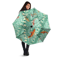 Green Palaka Hawaiian And Japanese Umbrella Sakura Lei With Koi Fish DT05 - Polynesian Pride