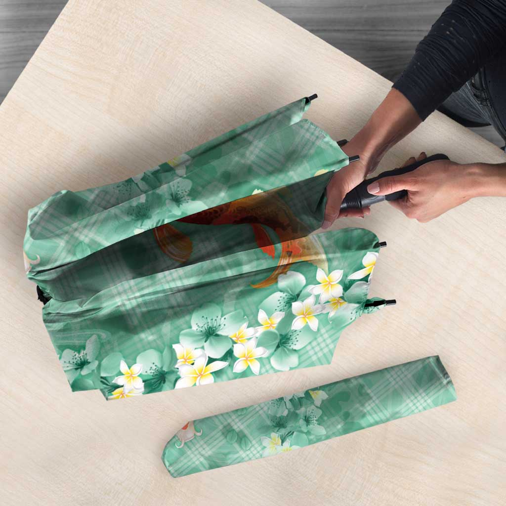 Green Palaka Hawaiian And Japanese Umbrella Sakura Lei With Koi Fish DT05 - Polynesian Pride