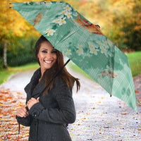 Green Palaka Hawaiian And Japanese Umbrella Sakura Lei With Koi Fish DT05 - Polynesian Pride