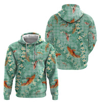 Green Palaka Hawaiian And Japanese Zip Hoodie Sakura Lei With Koi Fish DT05 - Polynesian Pride
