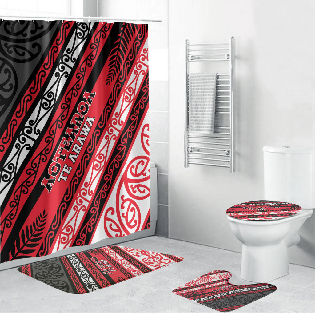 Aotearoa Te Arawa Bathroom Set New Zealand Maori Tribal Fern Pattern DT05 Bathroom Set (4 pcs) Red - Polynesian Pride