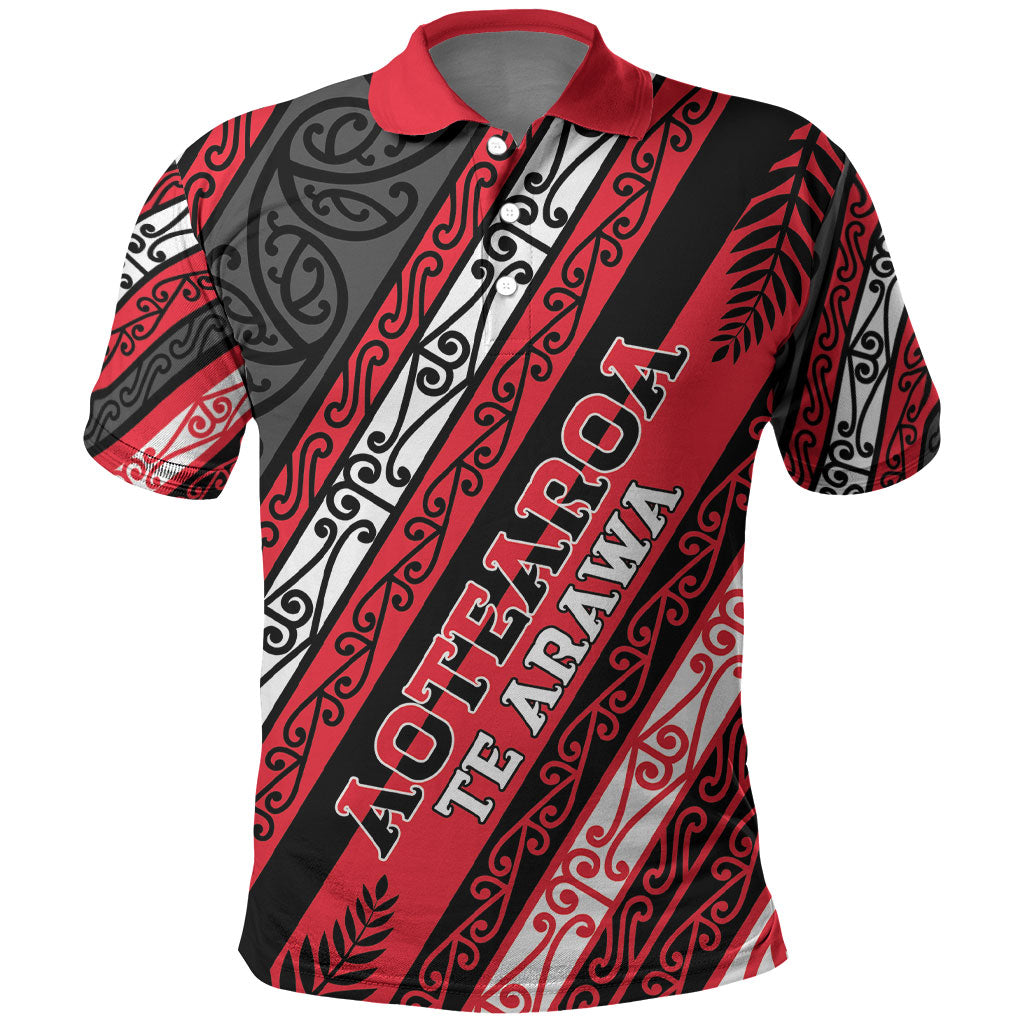 Personalised Aotearoa Te Arawa Polo Shirt New Zealand Maori Tribal Fern Pattern DT05 Red - Polynesian Pride