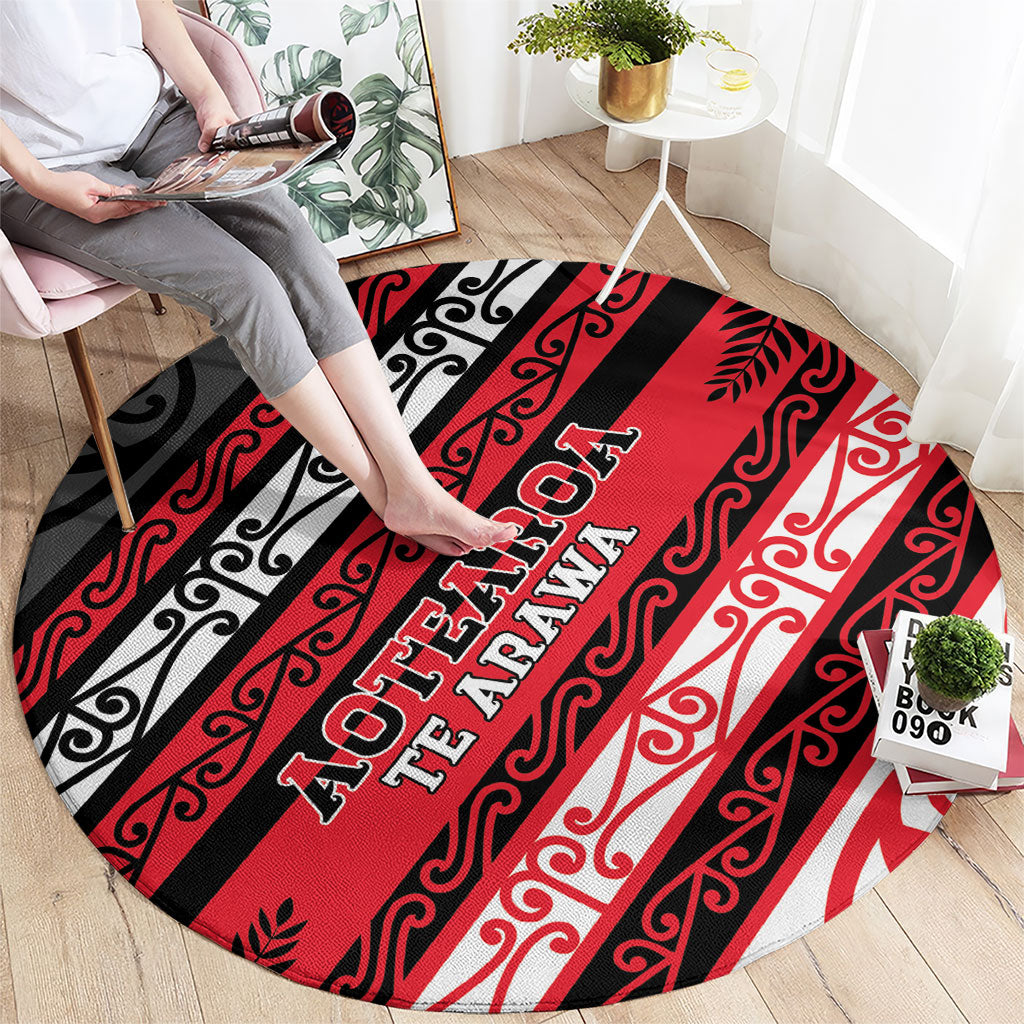 Aotearoa Te Arawa Round Carpet New Zealand Maori Tribal Fern Pattern
