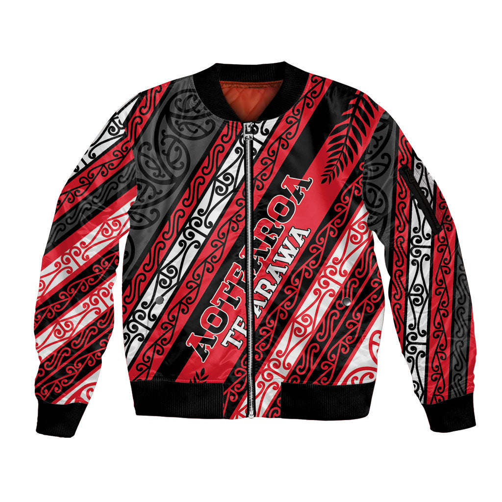 Personalised Aotearoa Te Arawa Sleeve Zip Bomber Jacket New Zealand Maori Tribal Fern Pattern