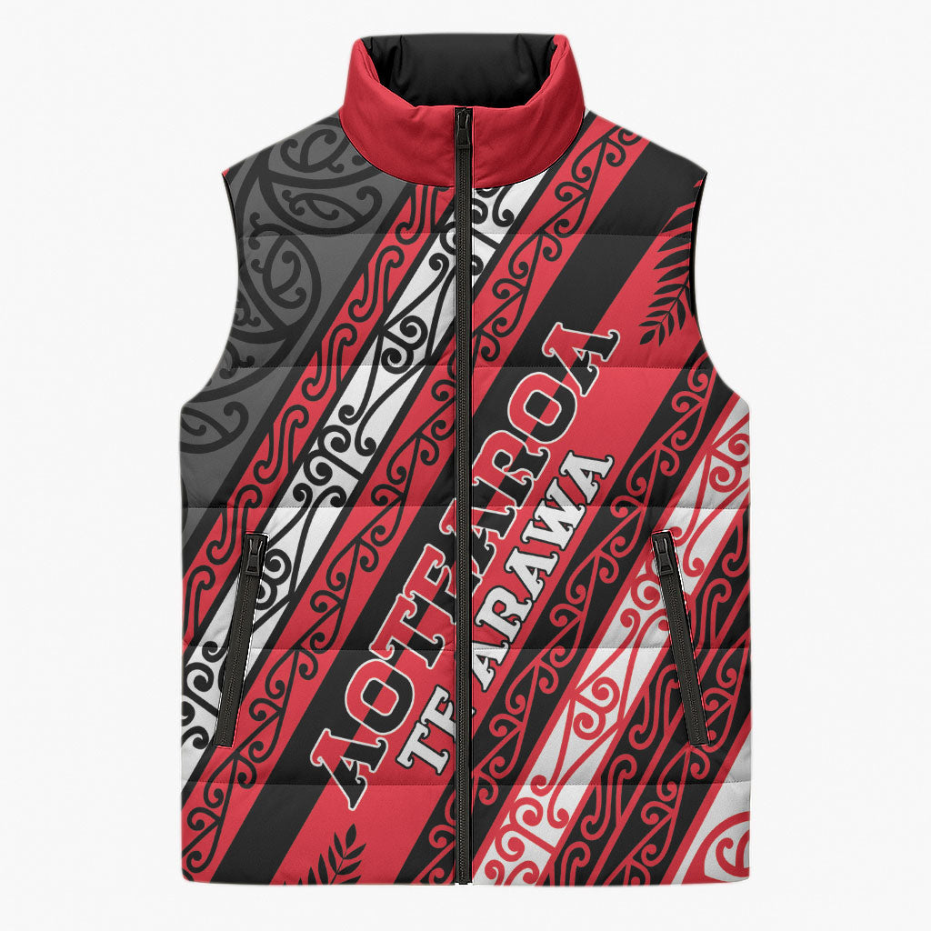 Personalised Aotearoa Te Arawa Sleeveless Puffer Jacket New Zealand Maori Tribal Fern Pattern DT05 Unisex Red - Polynesian Pride