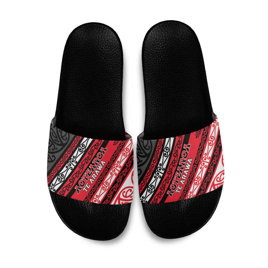 Aotearoa Te Arawa Slide Sandals New Zealand Maori Tribal Fern Pattern DT05 Red - Polynesian Pride