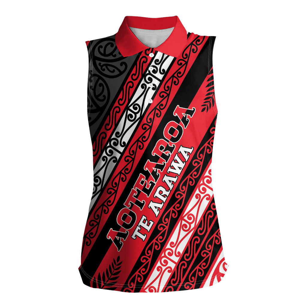 Personalised Aotearoa Te Arawa Women Sleeveless Polo Shirt New Zealand Maori Tribal Fern Pattern
