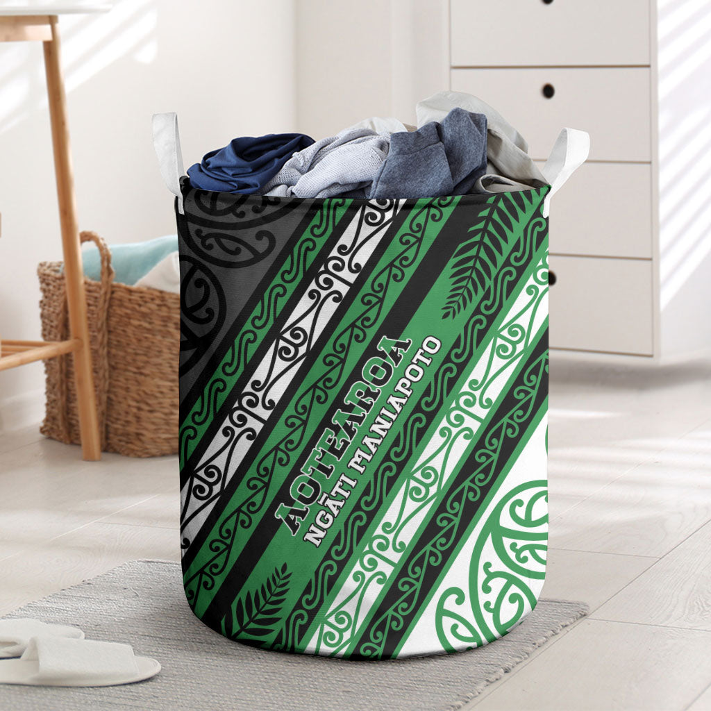 Aotearoa Ngati Maniapoto Laundry Basket New Zealand Maori Tribal Fern Pattern DT05 Green - Polynesian Pride