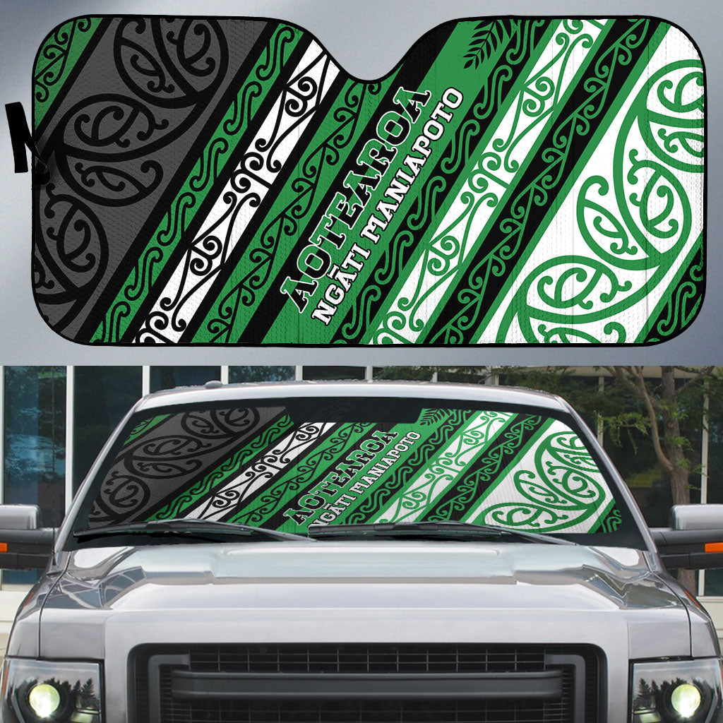 Aotearoa Ngati Maniapoto Auto Sun Shade New Zealand Maori Tribal Fern Pattern DT05 Green - Polynesian Pride