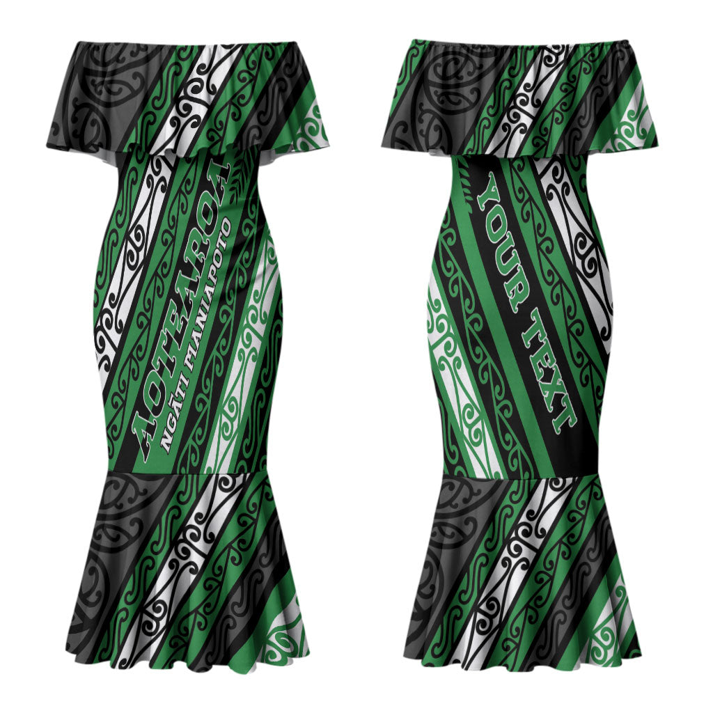 Personalised Aotearoa Ngati Maniapoto Couples Matching Mermaid Dress and Hawaiian Shirt New Zealand Maori Tribal Fern Pattern