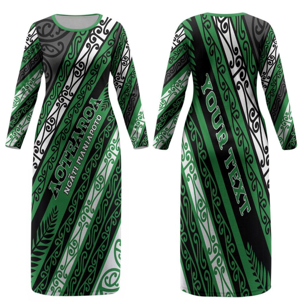 Personalised Aotearoa Ngati Maniapoto Family Matching Long Sleeve Bodycon Dress and Hawaiian Shirt New Zealand Maori Tribal Fern Pattern