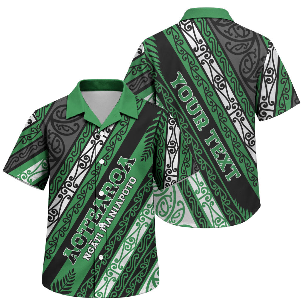 Personalised Aotearoa Ngati Maniapoto Family Matching Off Shoulder Short Dress and Hawaiian Shirt New Zealand Maori Tribal Fern Pattern