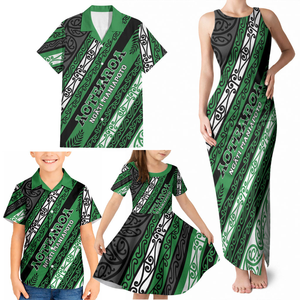 Personalised Aotearoa Ngati Maniapoto Family Matching Tank Maxi Dress and Hawaiian Shirt New Zealand Maori Tribal Fern Pattern