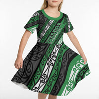 Personalised Aotearoa Ngati Maniapoto Kid Short Sleeve Dress New Zealand Maori Tribal Fern Pattern