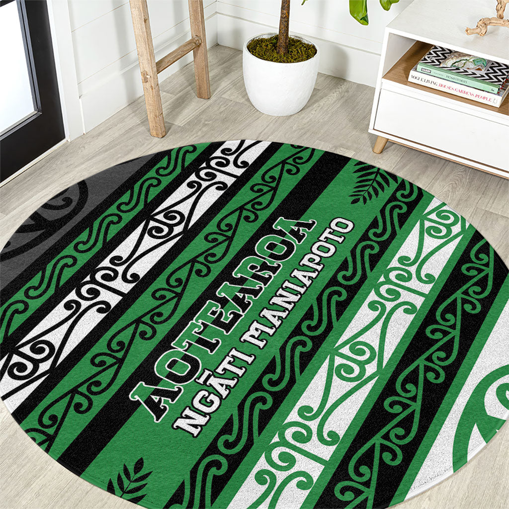 Aotearoa Ngati Maniapoto Round Carpet New Zealand Maori Tribal Fern Pattern DT05 Green - Polynesian Pride