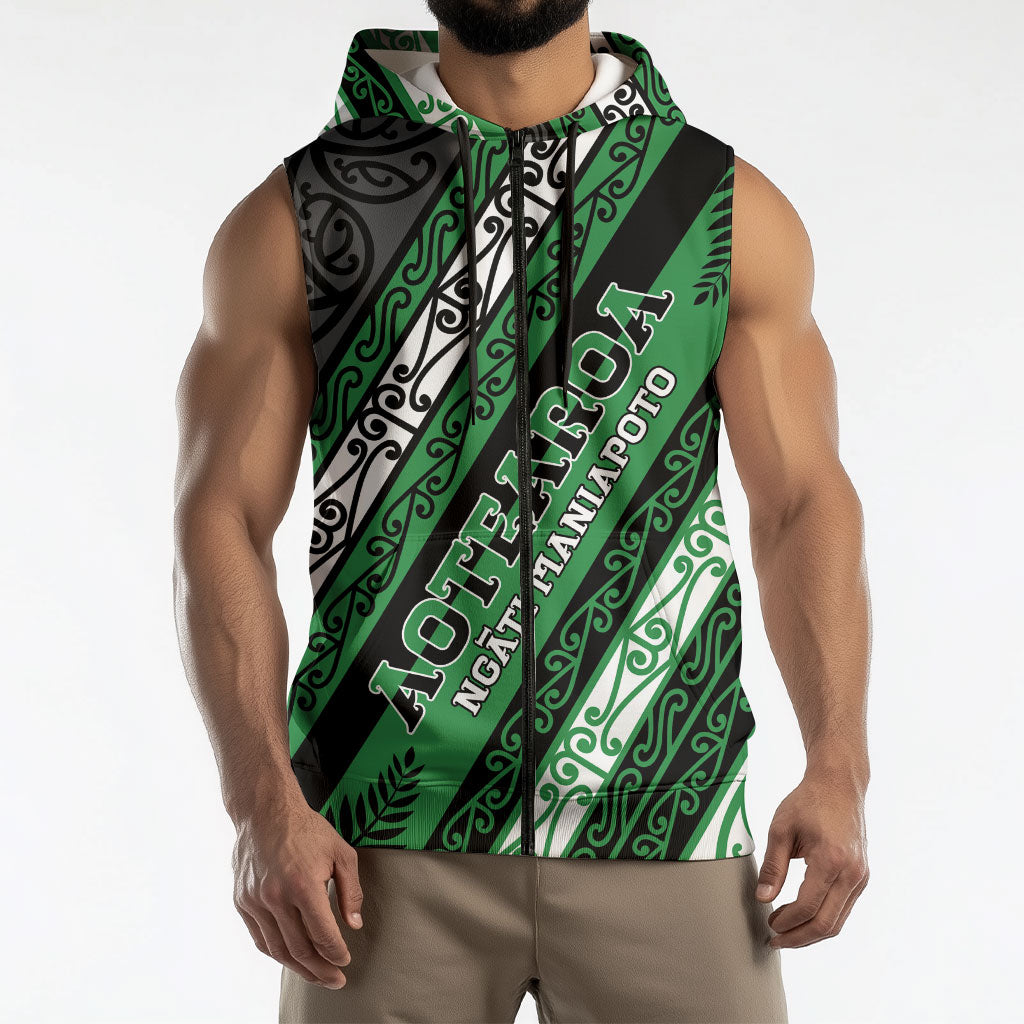 Personalised Aotearoa Ngati Maniapoto Sleeveless Zip Hoodie New Zealand Maori Tribal Fern Pattern