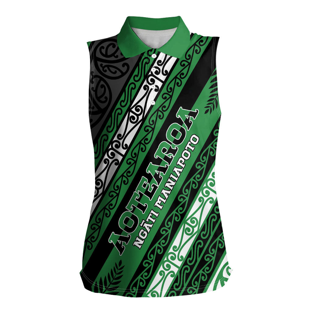 Personalised Aotearoa Ngati Maniapoto Women Sleeveless Polo Shirt New Zealand Maori Tribal Fern Pattern DT05 Female Green - Polynesian Pride