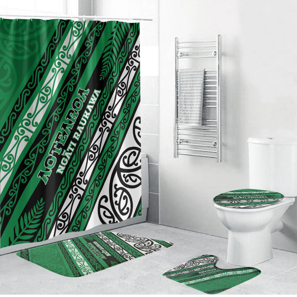 Aotearoa Ngati Raukawa Bathroom Set New Zealand Maori Tribal Fern Pattern DT05 Bathroom Set (4 pcs) Green - Polynesian Pride