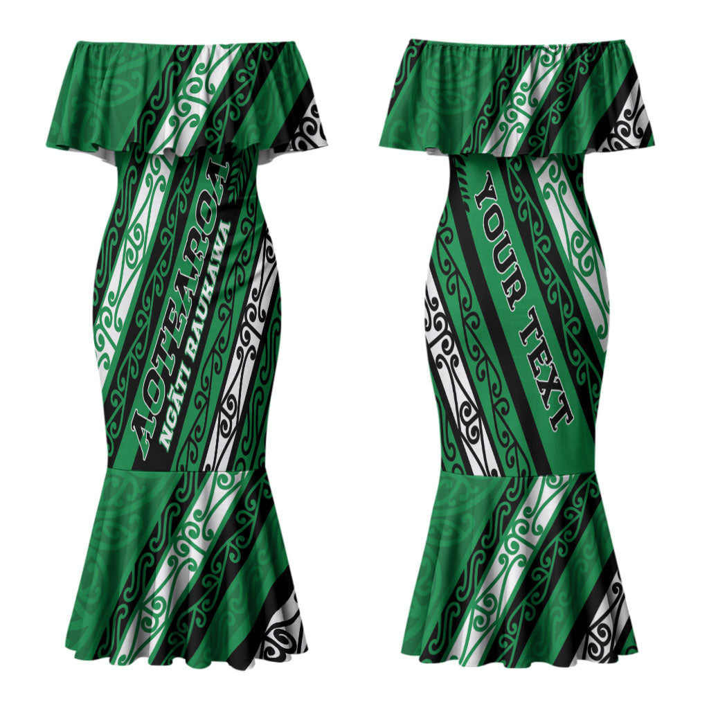 Personalised Aotearoa Ngati Raukawa Couples Matching Mermaid Dress and Long Sleeve Button Shirt New Zealand Maori Tribal Fern Pattern