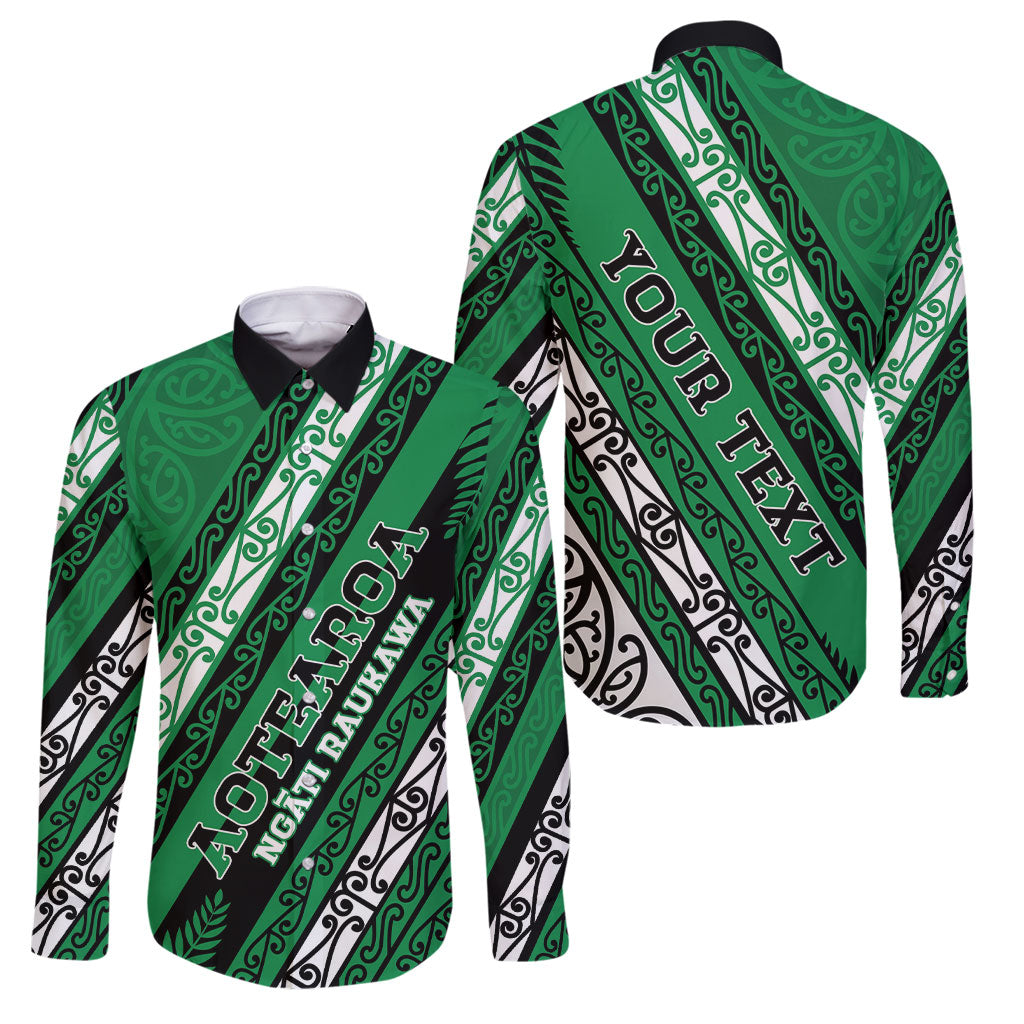 Personalised Aotearoa Ngati Raukawa Family Matching Off The Shoulder Long Sleeve Dress and Hawaiian Shirt New Zealand Maori Tribal Fern Pattern