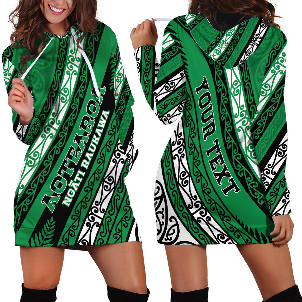 Personalised Aotearoa Ngati Raukawa Hoodie Dress New Zealand Maori Tribal Fern Pattern