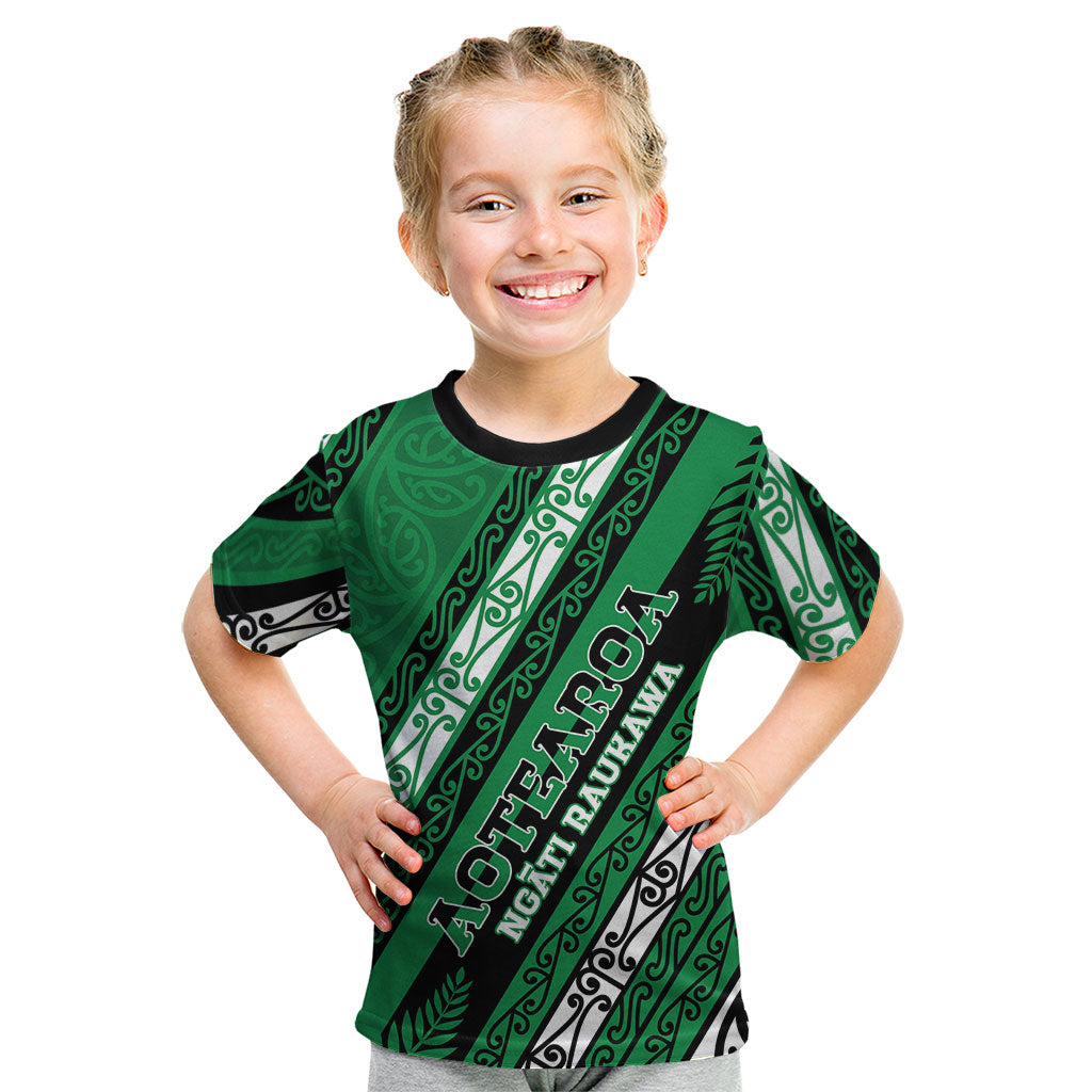 Personalised Aotearoa Ngati Raukawa Kid T Shirt New Zealand Maori Tribal Fern Pattern