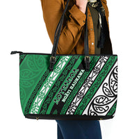 Aotearoa Ngati Raukawa Leather Tote Bag New Zealand Maori Tribal Fern Pattern