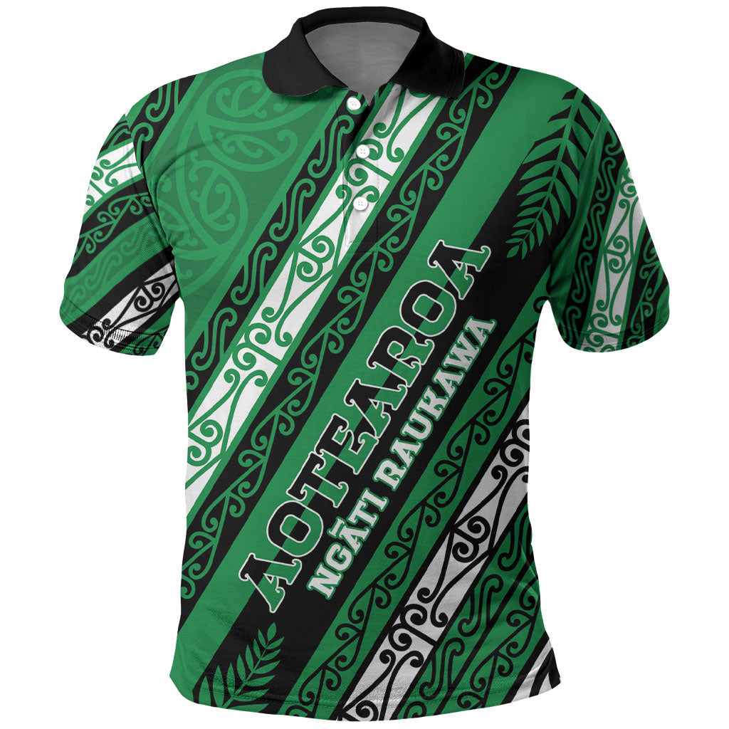Personalised Aotearoa Ngati Raukawa Polo Shirt New Zealand Maori Tribal Fern Pattern DT05 Green - Polynesian Pride