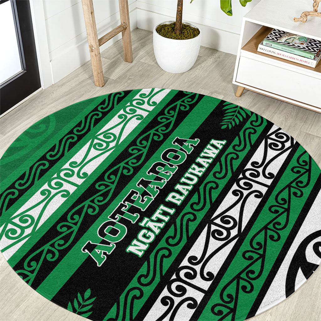 Aotearoa Ngati Raukawa Round Carpet New Zealand Maori Tribal Fern Pattern DT05 Green - Polynesian Pride