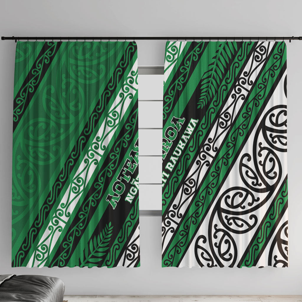 Aotearoa Ngati Raukawa Window Curtain New Zealand Maori Tribal Fern Pattern DT05 With Hooks Green - Polynesian Pride