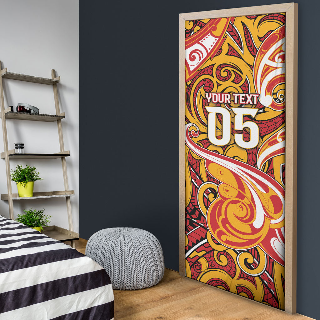 Custom Aotearoa Waikato Tainui Door Cover Maori Tribal Pattern Koru Motif