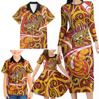 Custom Aotearoa Waikato Tainui Family Matching Long Sleeve Bodycon Dress and Hawaiian Shirt Maori Tribal Pattern Koru Motif