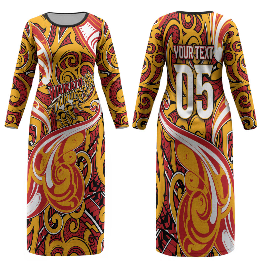Custom Aotearoa Waikato Tainui Family Matching Long Sleeve Bodycon Dress and Hawaiian Shirt Maori Tribal Pattern Koru Motif