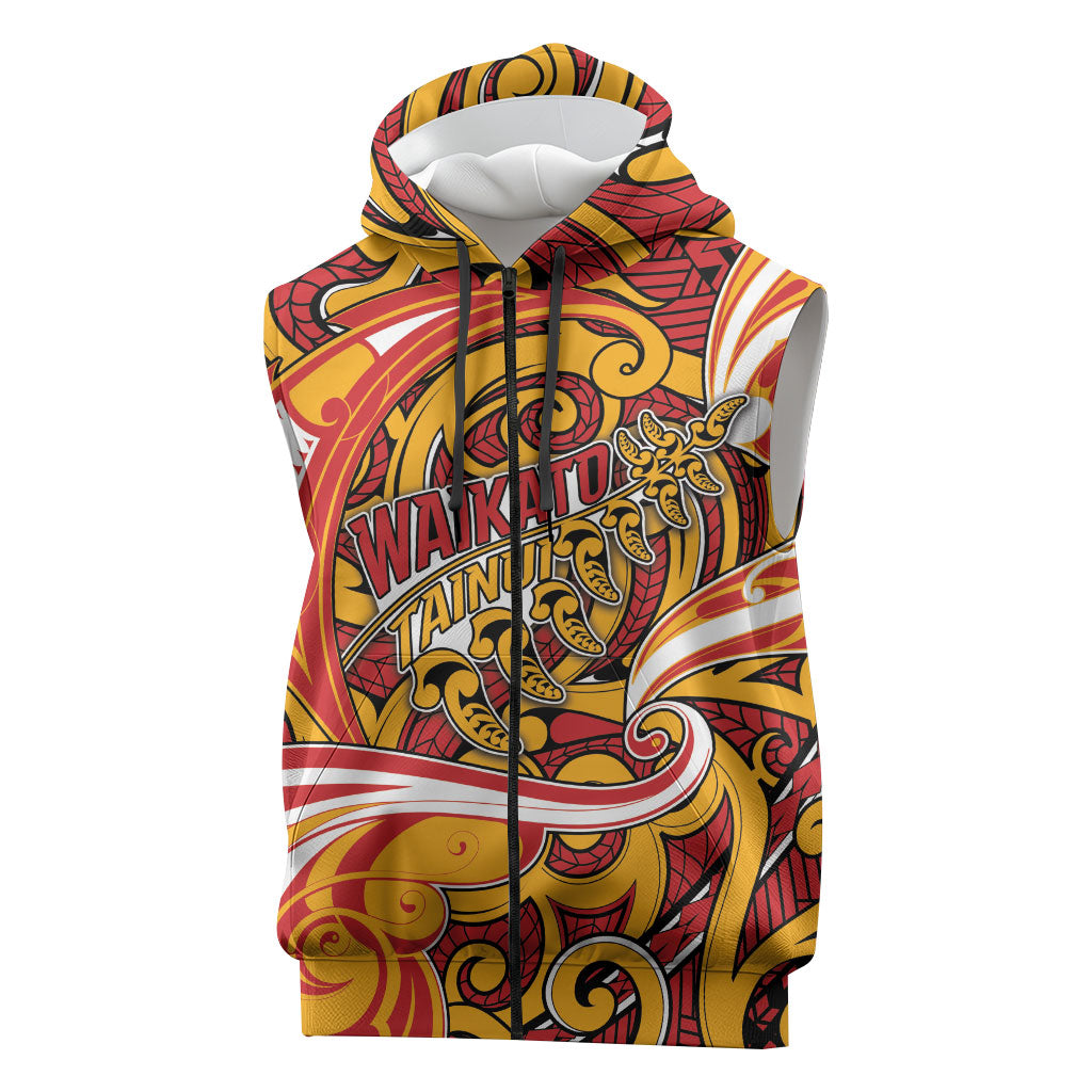 Custom Aotearoa Waikato Tainui Sleeveless Zip Hoodie Maori Tribal Pattern Koru Motif DT05 Yellow - Polynesian Pride