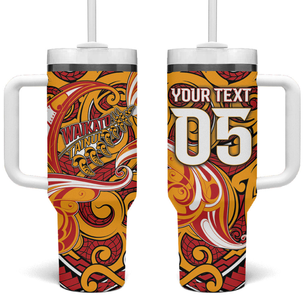 Custom Aotearoa Waikato Tainui Tumbler With Handle Maori Tribal Pattern Koru Motif DT05 One Size: 40 oz Yellow - Polynesian Pride
