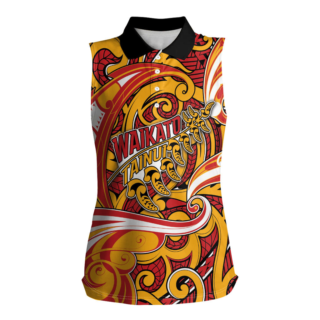 Custom Aotearoa Waikato Tainui Women Sleeveless Polo Shirt Maori Tribal Pattern Koru Motif DT05 Female Yellow - Polynesian Pride