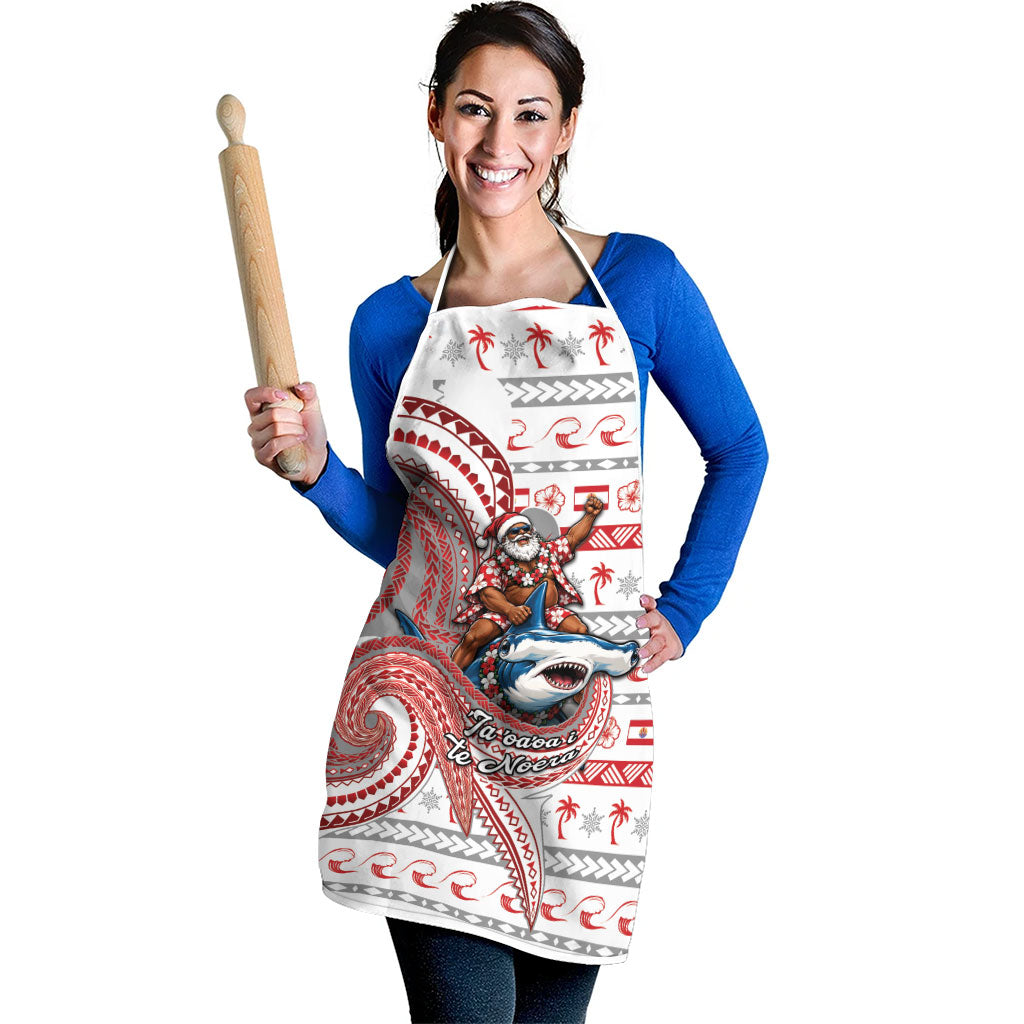 French Polynesian Christmas Apron Santa Riding Hammerhead Shark Tahitian DT05 - Polynesian Pride