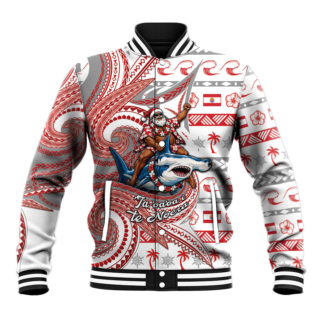 French Polynesian Christmas Baseball Jacket Santa Riding Hammerhead Shark Tahitian